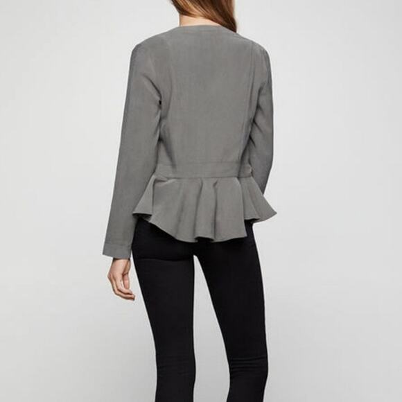 BCBGeneration Sage Green Open Front Buttoned Lapel Peplum Ruffle Hem Jacket - Picture 3 of 16